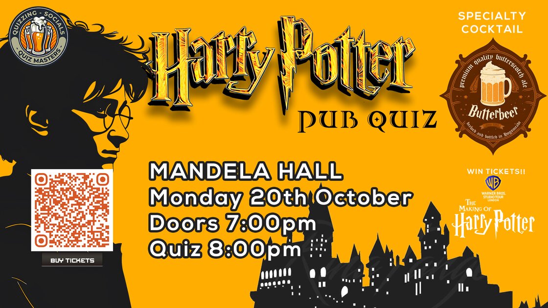 Harry Potter Pub Quiz 2025 at Mandela Hall, Belfast on Mon 20 Oct