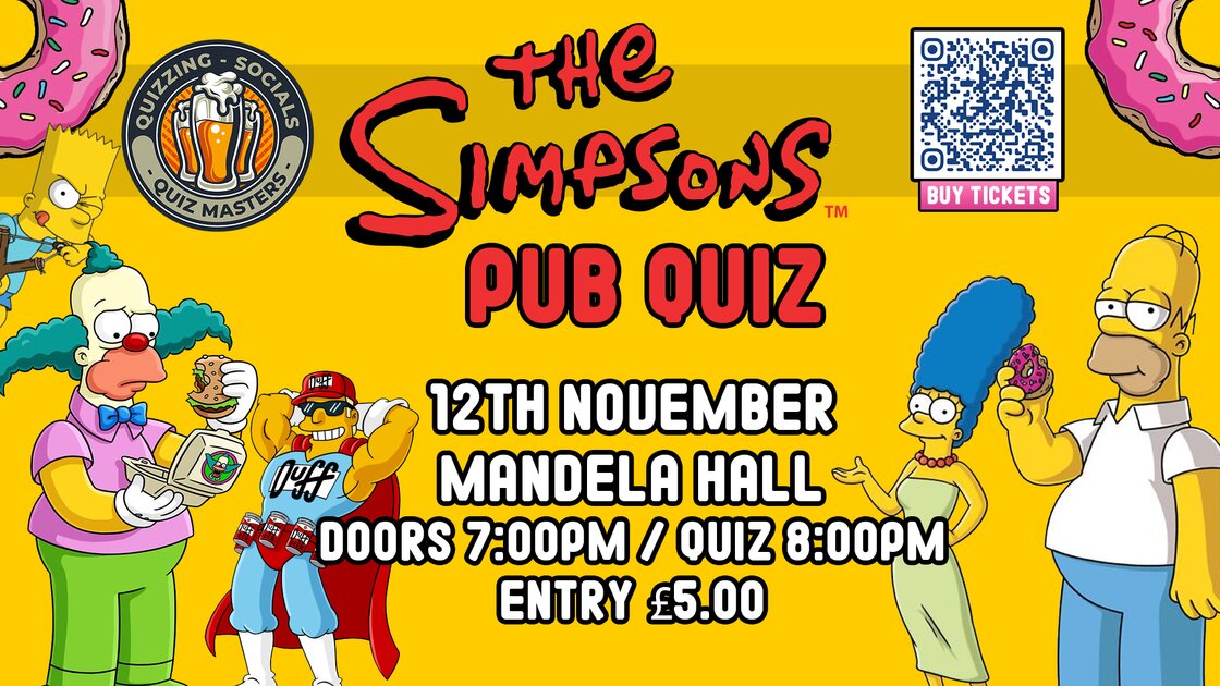 (SOLD OUT) Simpsons Pub Quiz 2025 at Mandela Hall, Belfast on Wed 12 Nov 2025