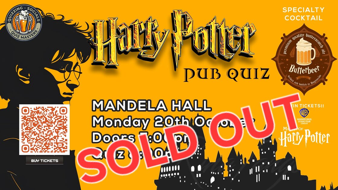 (SOLD OUT) Harry Potter Pub Quiz 2025 at Mandela Hall, Belfast on Mon 20 Oct 2025